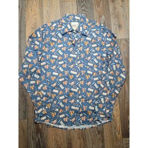 Kennington Rocking K Ranchwear Mens XL Blue Saddle Lasso Western Print Shirt NWT